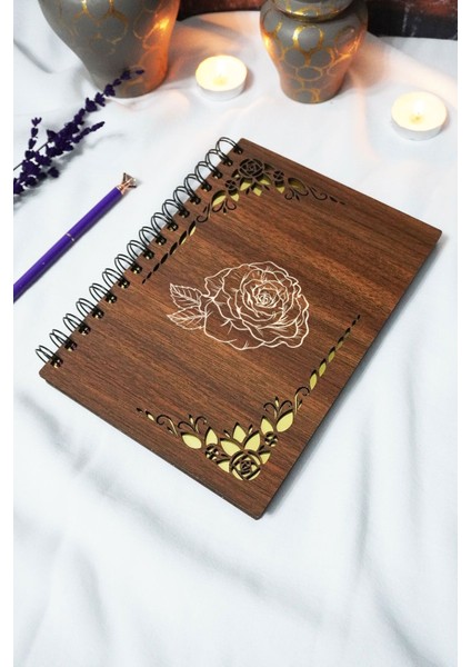 Gül Ahşap Kapaklı Spiralli Okul Defteri - Çizgisiz Defter - 60 Yaprak (120 Sayfa) - A5 15X21 cm