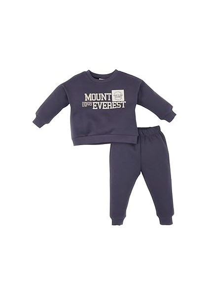Erkek Bebek 2'li Takım Bisiklet Yaka Baskılı Sweatshirt Beli Lastikli Eşofman Altı