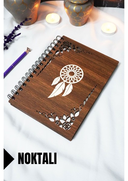 Rüya Kapanı Ahşap Kapaklı Defter - Noktalı Defter - 60 Yaprak (120 Sayfa) - A5 15X21 cm