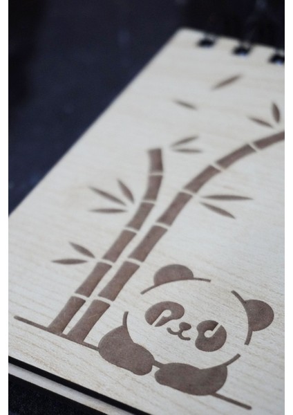 Panda Temalı Ahşap Kapaklı Not Defteri - Mini Defter - Cep Defteri - Benim Listem modelleri