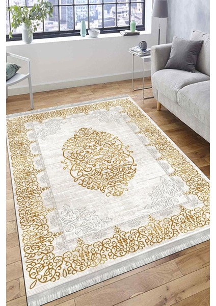 Vintage Motifli Makinede Yıkanabilir Kilim Kaymaz Dot Tabanlı Oturma Odası Halısı 3049A fiyatları