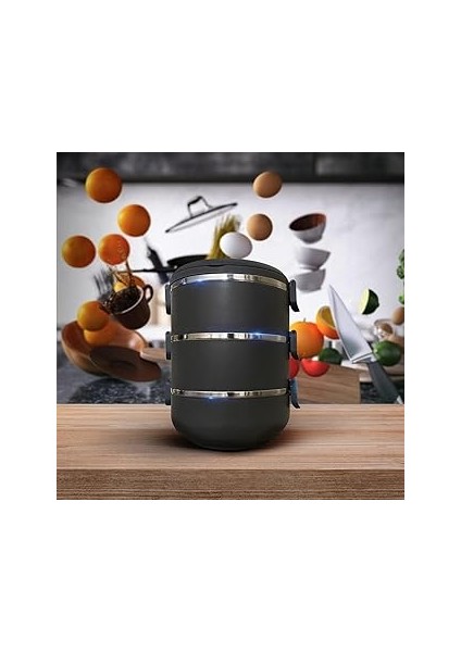 Davet Freshbox Füme 3 Katlı Sızdırmaz Yemek Termosu Sefer Tası (Özel Seri, Rek) 1.8 Litre