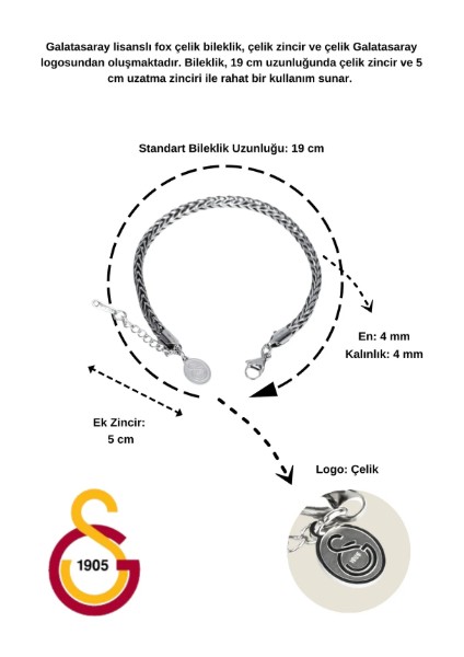 Gs Fox Çelik Bileklik Unisex Paslanmaz Çelik 19 cm Uzunlukta Ayarlanabilir modelleri
