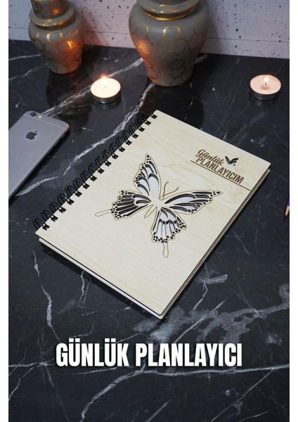 Kelebek Tasarım Ahşap Plan Defteri - Süresiz Ajanda - Günlük Planlayıcı - A5 Planlama Defteri fiyatları