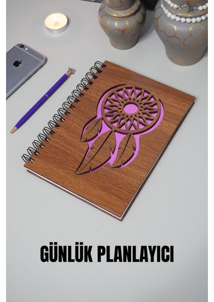Rüya Kapanı Ahşap Kapak Günlük Planlayıcı Defter - Tarihsiz Ajanda (Ceviz) A5 - Süresiz Planlayıcı