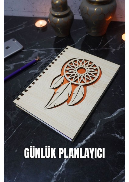 A5 Rüya Kapanı Ahşap Kapak Günlük Planlayıcı Defter - Süresiz Ajanda - Tarihsiz Planlayıcı