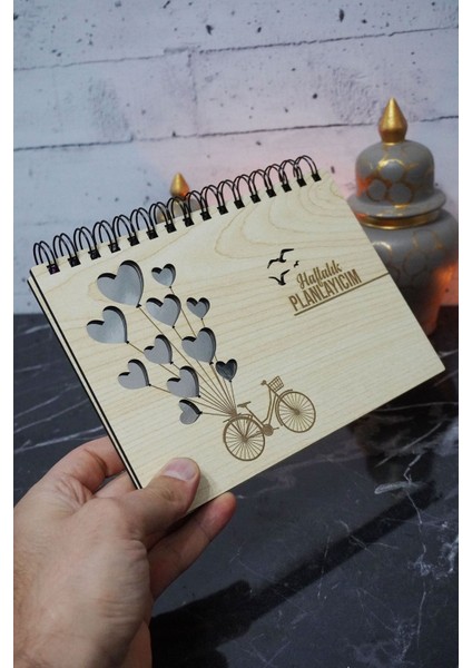 Balonlu Bisiklet Ahşap Plan Defteri - Süresiz Ajanda - Haftalık Planlayıcı (Tarihsiz Planlayıcı) A5