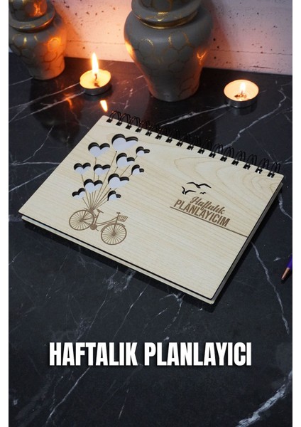 Balonlu Bisiklet Ahşap Plan Defteri - Süresiz Ajanda - Haftalık Planlayıcı (Tarihsiz Planlayıcı) A5 fiyatları