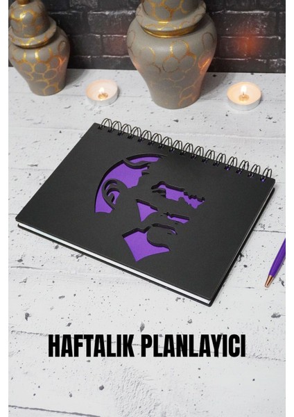 Mustafa Kemal Atatürk Ahşap Plan Defteri - Ajanda - Haftalık Planlayıcı-A5-Okul Defteri