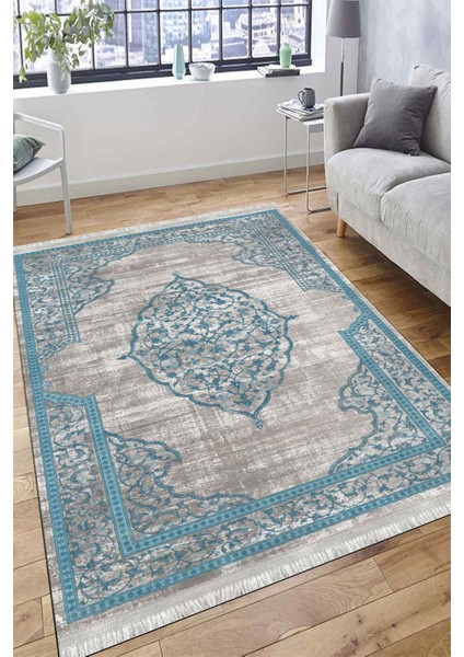 Etnik Desenli Kaymaz Taban Halı Makinede Yıkanabilir Kilim Dot Tabanlı Salon Halısı 3109A