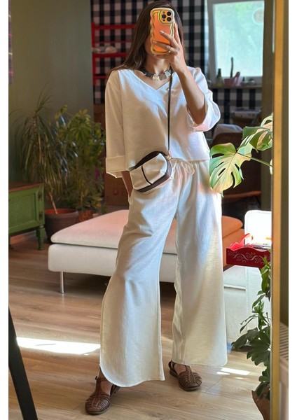 Elan Dokuma Bluz - Pantolon Takım – %20 Ipek %80 Viskon