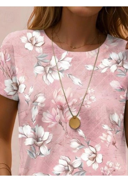 Kadın Kısa Kollu Bisiklet Yaka Çiçek Desenli Viskon Bluz fiyatları