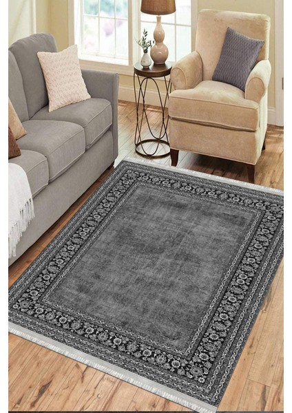Antrasit Bohem Desen Makinede Yıkanabilir Kilim Kaymaz Dot Tabanlı Koridor Antre Halısı 3058A fırsatları