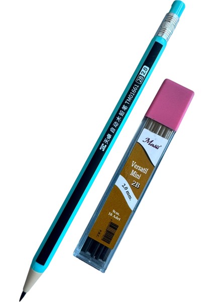 2.0mm Mekanik Kurşun Kalem Seti, 10 Adet Yedek Uç Ile, Pastel Renkli