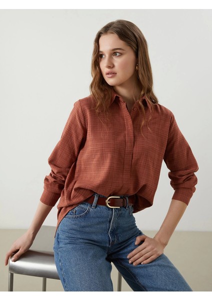 Lcwaıkıkı Classic Turuncu Dokulu Kadın Gömlek Tunik