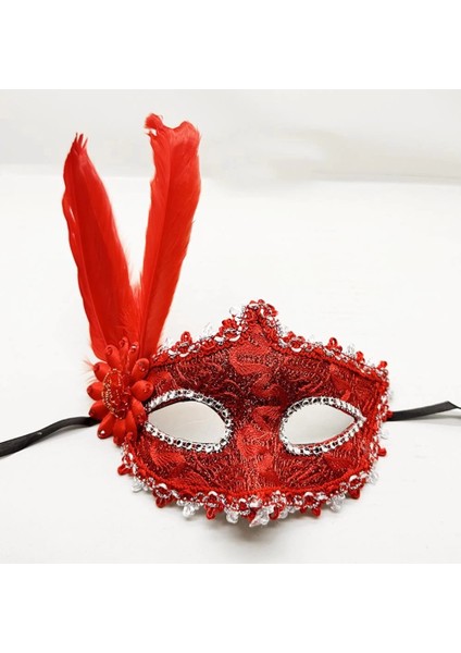 Bfs Kırmızı Renk Tüylü Dantelli Gözleri Taşlı Balo Parti Maskesi fiyatları