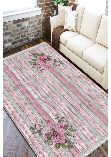 Pembe Floral Halı Yıkanabilir Kilim Kaymaz Tabanlı Yolluk Dot Tabanlı Halı 2066A fırsatları