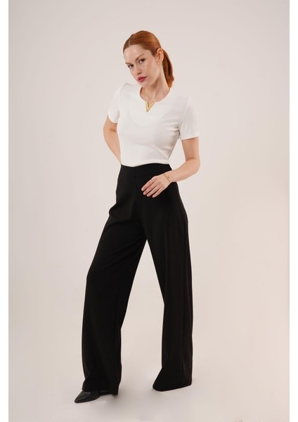 Bol Paça Yandan Fermuarlı Siyah Kumaş Pantolon fiyatları