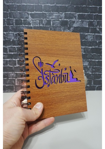 Istanbul Temalı Ahşap Kapaklı Defter - Kareli Defter - Ajanda - Okul Defteri (A5 - 120 Sayfa) modelleri