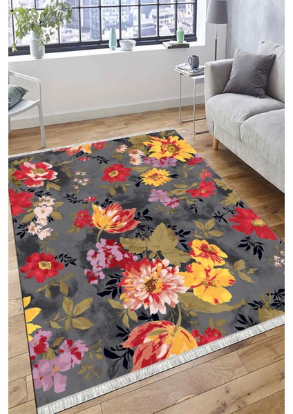 Kaymaz Tabanlı Halı Çiçek Desenli Yıkanabilir Halı Kilim Yolluk Dot Tabanlı Halı 2199A modelleri