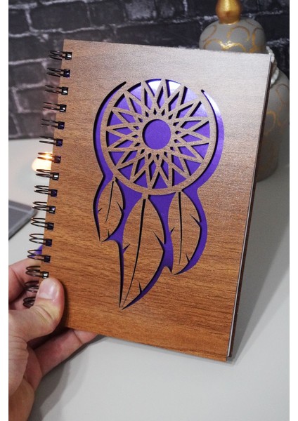 Rüya Kapanı Temalı Ahşap Kapaklı Defter - Çizgili Defter - Ajanda - Okul Defteri (A5 - 120 Sayfa) modelleri