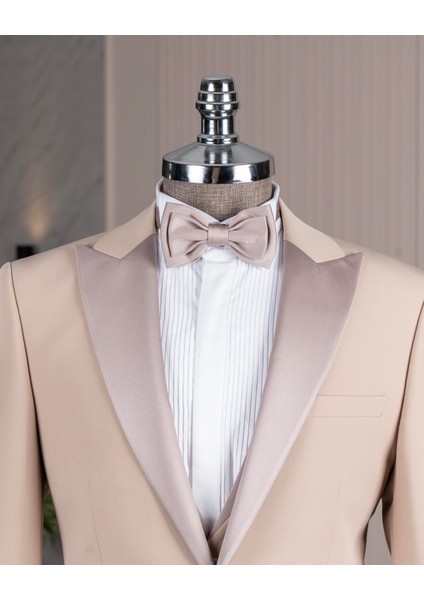 Italyan Stil Slim Fit Ceket Yelek Pantolon Damatlık Set Bej T14463 fiyatları