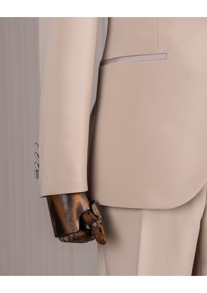 Italyan Stil Slim Fit Ceket Yelek Pantolon Damatlık Set Bej T14463 indirimleri