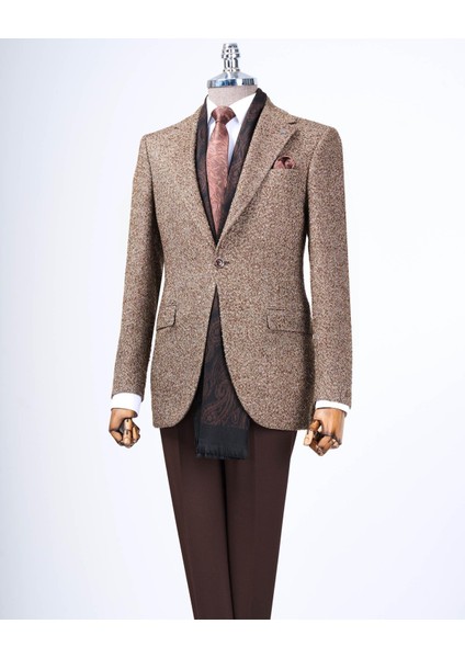 Italyan Stil Slim Fit Mono Yaka Erkek Tek Ceket Kahverengi T13540