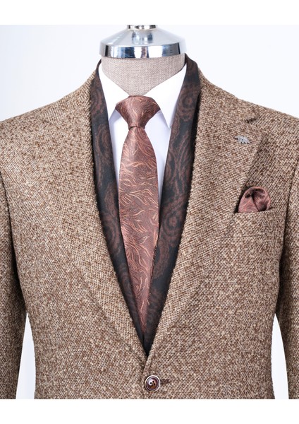 Italyan Stil Slim Fit Mono Yaka Erkek Tek Ceket Kahverengi T13540 fiyatları