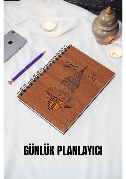 Galata Kulesi Süresiz Ajanda - Günlük Planlayıcı (Ahşap Rengi Ceviz) A5 Ahşap Kapak