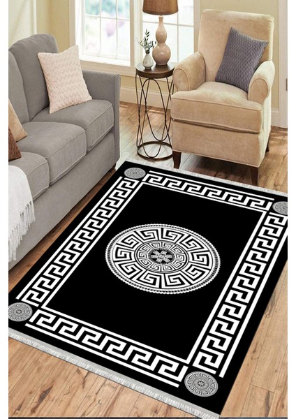 Siyah Dekoratif Halı Kaymaz Tabanlı Makinede Yıkanabilir Kilim Dot Tabanlı Salon Halısı 3128G fırsatları