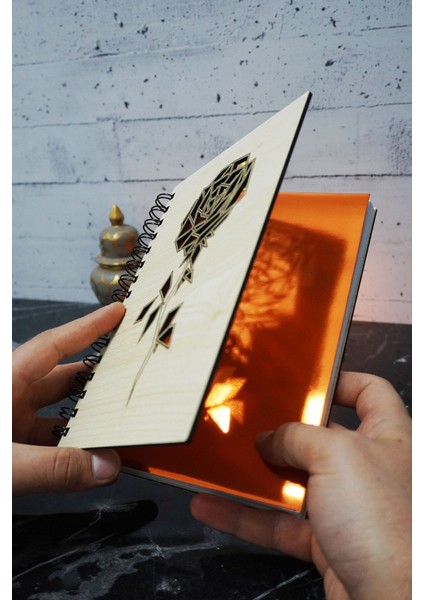 Gül Desenli Ahşap Kapaklı Defter - Çizgisiz Defter - Günlük - Ajanda- A5 Anı Defteri fiyatları