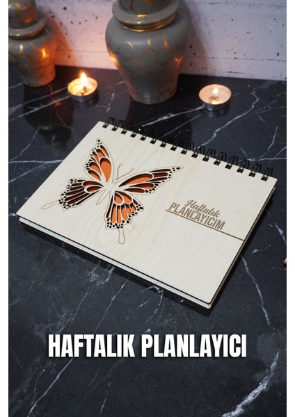 Kelebek Ahşap Plan Defteri - Süresiz Ajanda - Haftalık Planlayıcı - A5 - Tarihsiz Planlama Defteri