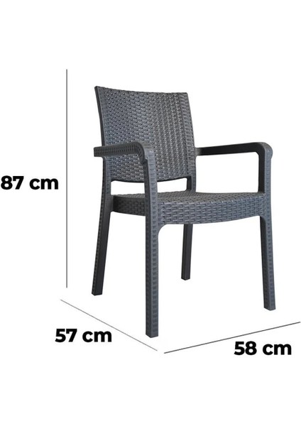 Troya Rattan Desenli Kollu Koltuk Bahçe Balkon Koltuğu 6'lı Set Antrasit Gri indirimleri