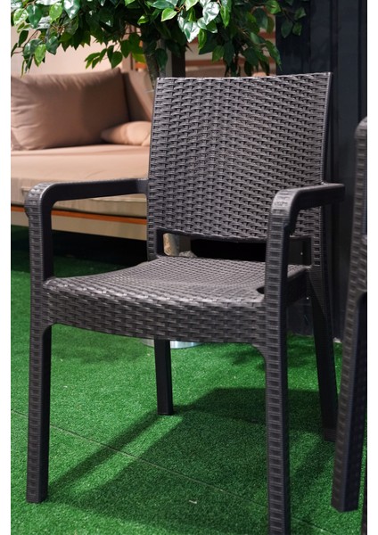 Troya Rattan Desenli Kollu Koltuk Bahçe Balkon Koltuğu 6'lı Set Kahverengi fiyatları