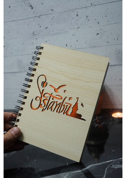 Istanbul Temalı Ahşap Kapaklı Defter - Kareli Defter - Ajanda - Okul Defteri (A5 - 120 Sayfa) modelleri