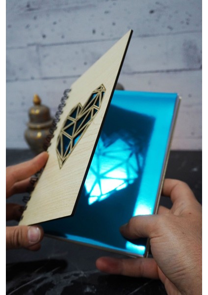 Kalp Desenli Ahşap Kapaklı Defter - Çizgisiz Defter - Günlük - Ajanda- A5 Anı Defteri fiyatları