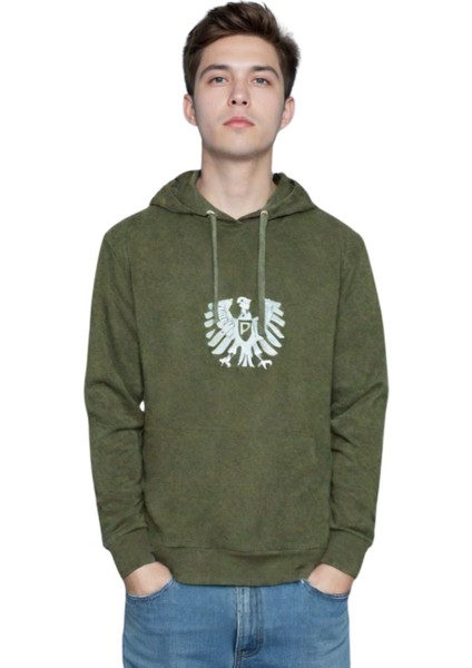 Nakışlı Polar Erkek Kanguru Cepli Kapüşonlu Sweatshirt