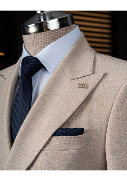 Italyan Stil Slim Fit Kruvaze Erkek Tek Ceket Vizon T14278 fiyatları