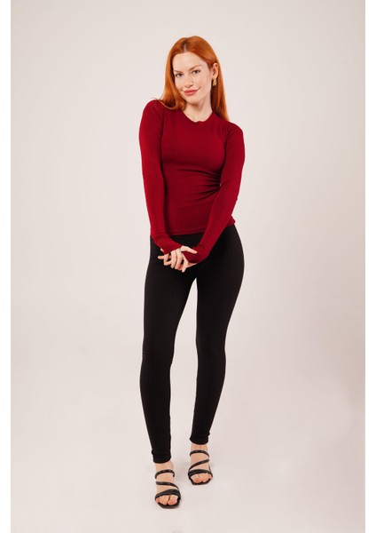 Uzun Kollu Basic Bordo Bluz modelleri