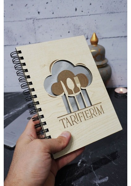 Mutfak Temalı Ahşap Kapaklı Defter - Çizgili Tarif Defteri - Ajanda - Okul Defteri (A5 - 120 Sayfa) modelleri