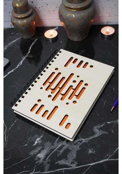 Müzik Ritmi Desenli Ahşap Kapaklı Defter - Çizgisiz Defter - Ajanda- A5 Anı Defteri