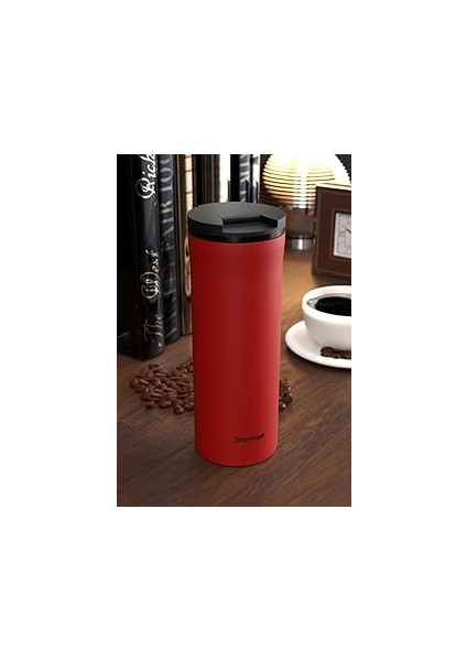 Stevig 2 Go Paslanmaz Çelik Termos Bardak 400 ml Travel Mug Red ST-203