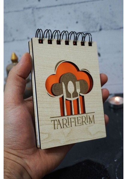 Mutfak Temalı Ahşap Kapaklı Not Defteri - Mini Defter - Cep Defteri - Benim Listem