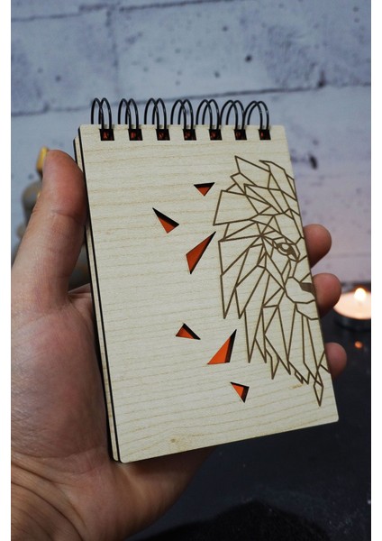 Aslan Figürlü Ahşap Kapaklı Not Defteri - Mini Defter - Cep Defteri - Benim Listem