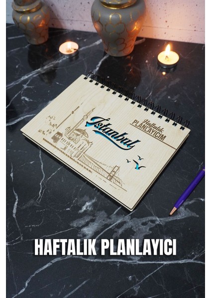 Istanbul Yazılı Ahşap Tarihsiz Plan Defteri - Süresiz Ajanda - Haftalık Planlayıcı - A5