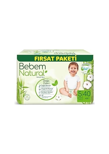 Bebem Natural Bebek Bezi Junior 5 Beden Fırsat Paketi 40 Adet
