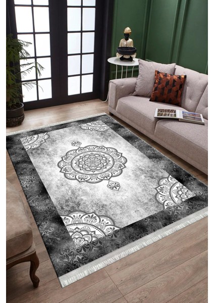 Gri Göbekli Desen Kaymaz Taban Halı Makinede Yıkanabilir Kilim Dot Tabanlı Halı 3019B modelleri