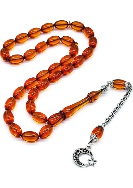 Şeffaf Turuncu Renkte Sıkma Ateş Kehribar Tesbih