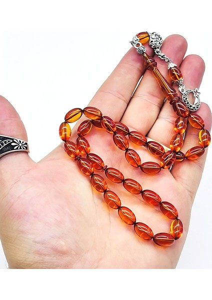 Şeffaf Turuncu Renkte Sıkma Ateş Kehribar Tesbih modelleri